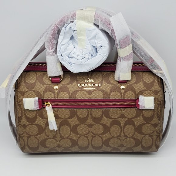 Coach Rowan Satchel 83607 Khaki Bright Violet - Picture 1 of 7
